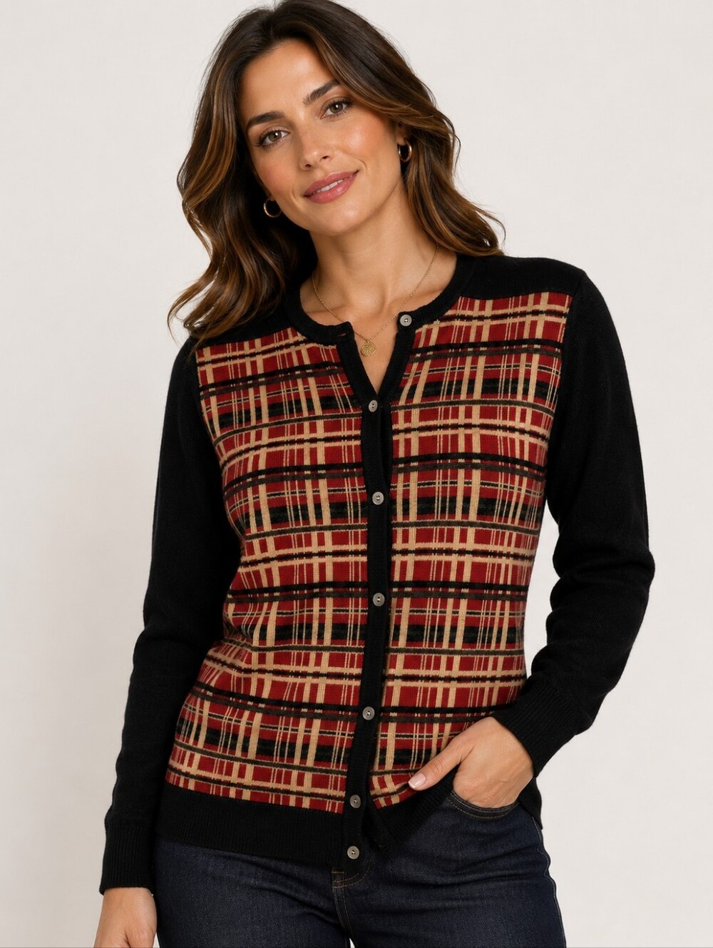 Lord & Taylor Italian Merino Wool Plaid Cardigan Sweater XL Dark Academia